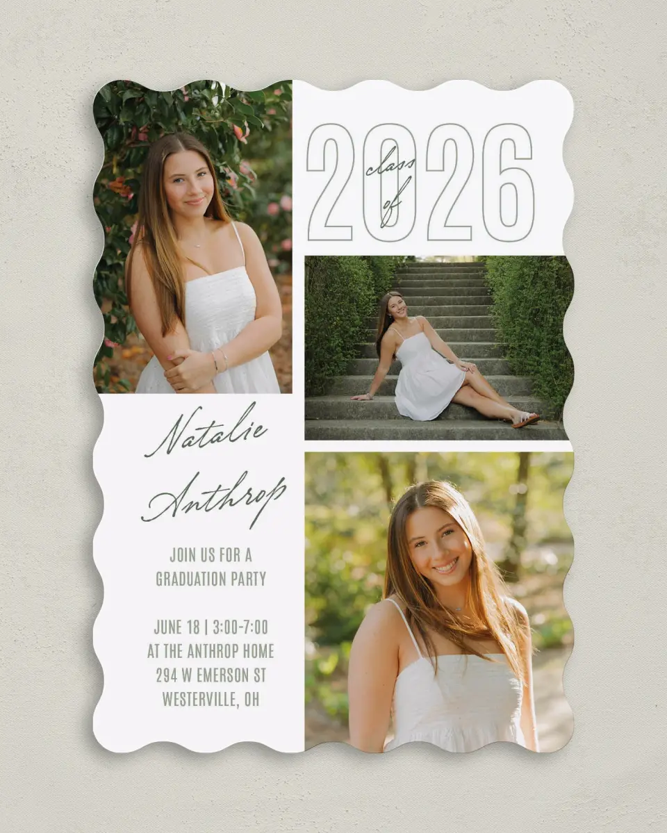 This is a 5" x 7" Graduation Announcement Card called Shining Brilliance printed in full color with Gold foil on Premium Smooth paper