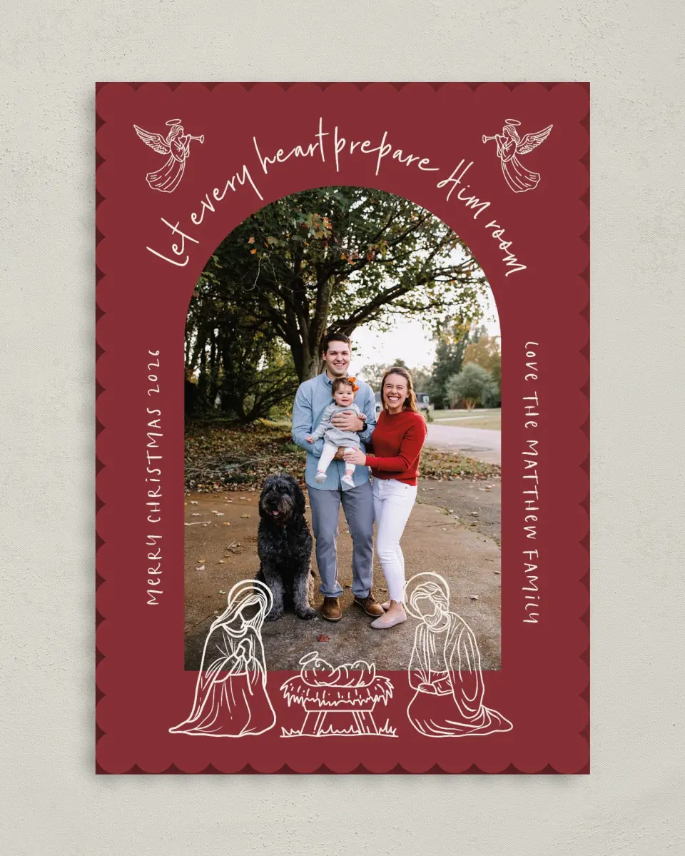 This is a 5" x 7" Christmas Card called Let Every Heart printed in full color on Premium Smooth paper on Premium Smooth paper on Premium Smooth paper