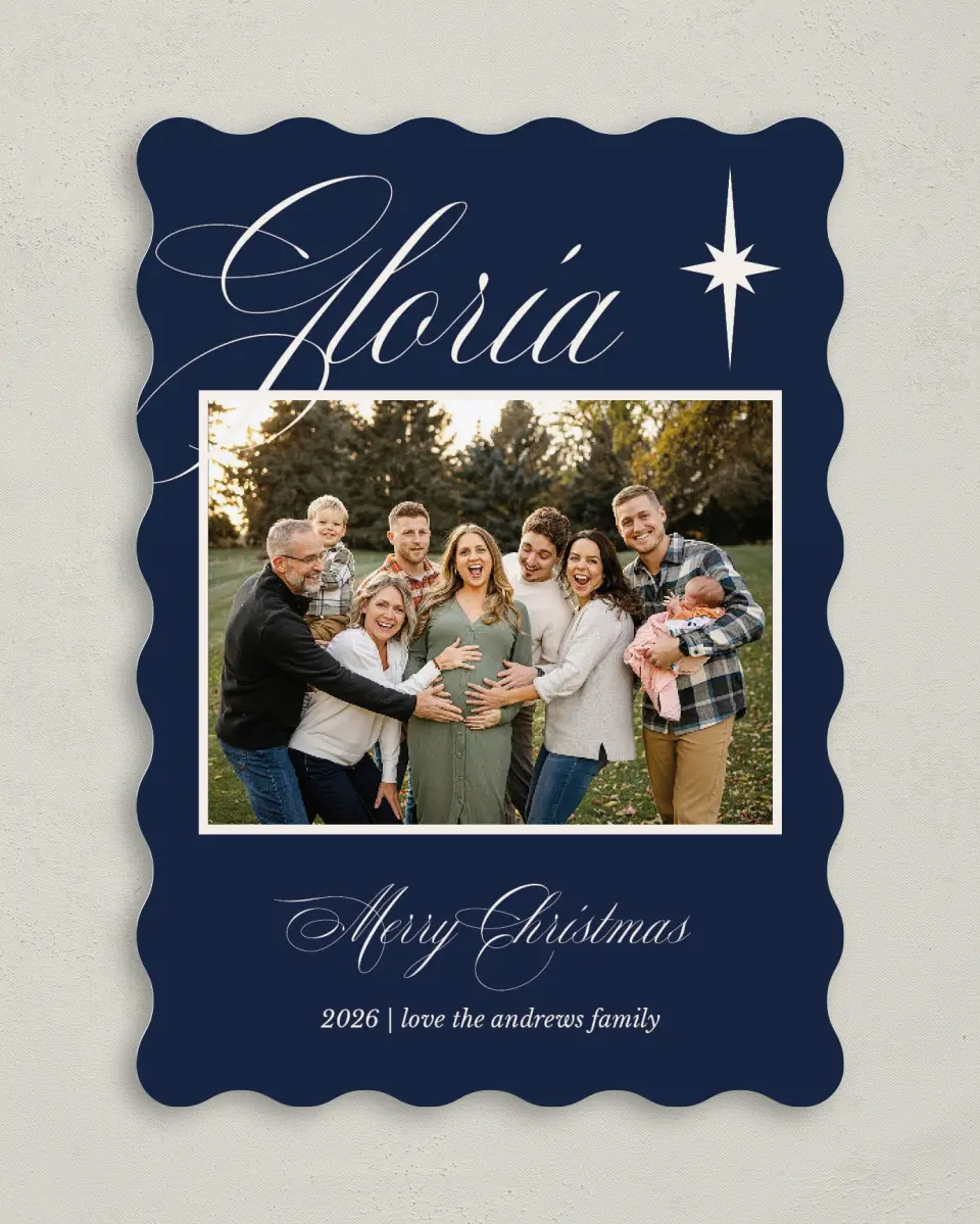 This is a 5" x 7" Christmas Card called In Excelsis Deo printed in full color on Premium Smooth paper