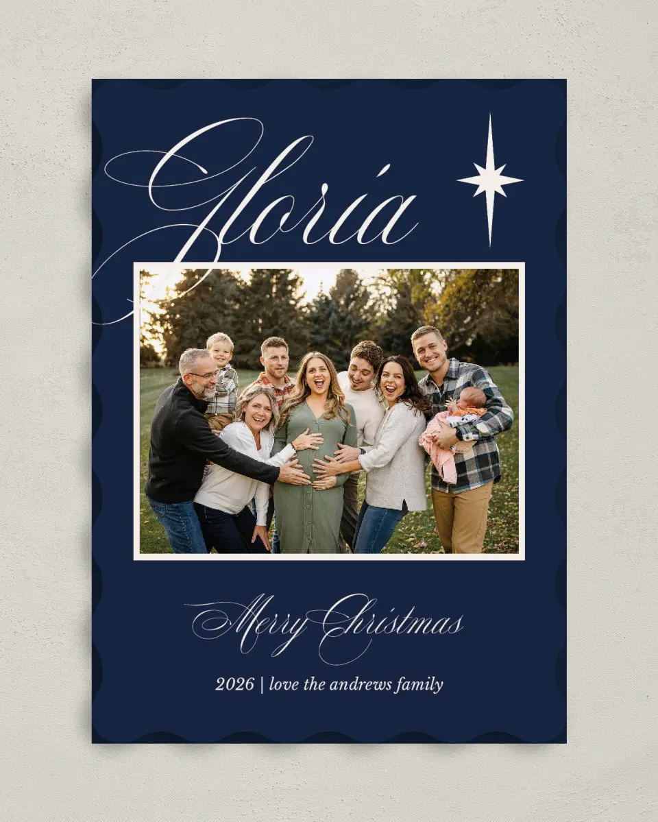 This is a 5" x 7" Christmas Card called In Excelsis Deo printed in full color on Premium Smooth paper