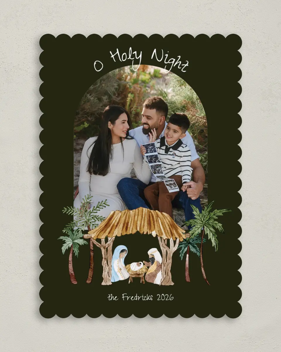 This is a 5" x 7" Christmas Card called O Holy Night printed in full color on Premium Smooth paper on Premium Smooth paper on Premium Smooth paper