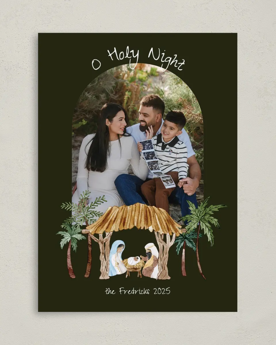 This is a 5" x 7" Christmas Card called O Holy Night printed in full color on Premium Smooth paper