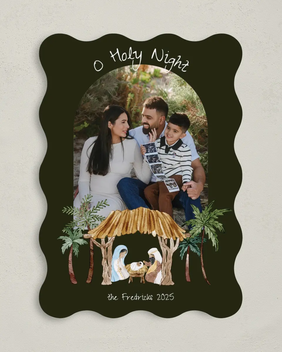 This is a 5" x 7" Christmas Card called O Holy Night printed in full color on Premium Smooth paper