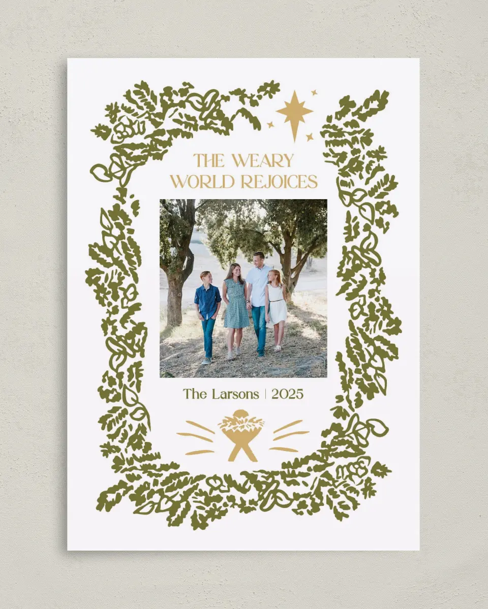 This is a 5" x 7" Christmas Card called Weary World Rejoices printed in full color on Premium Smooth paper