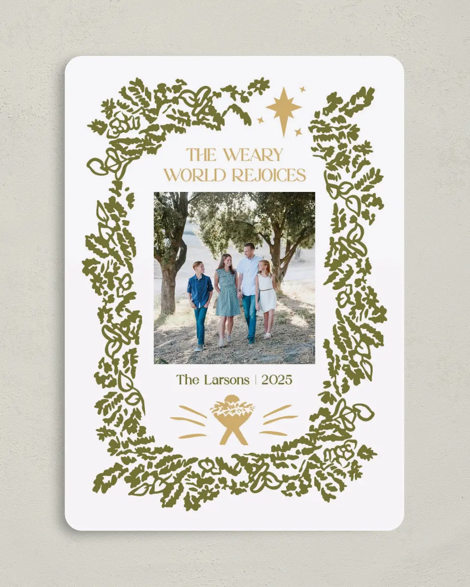 This is a 5" x 7" Christmas Card called Weary World Rejoices printed in full color on Premium Smooth paper