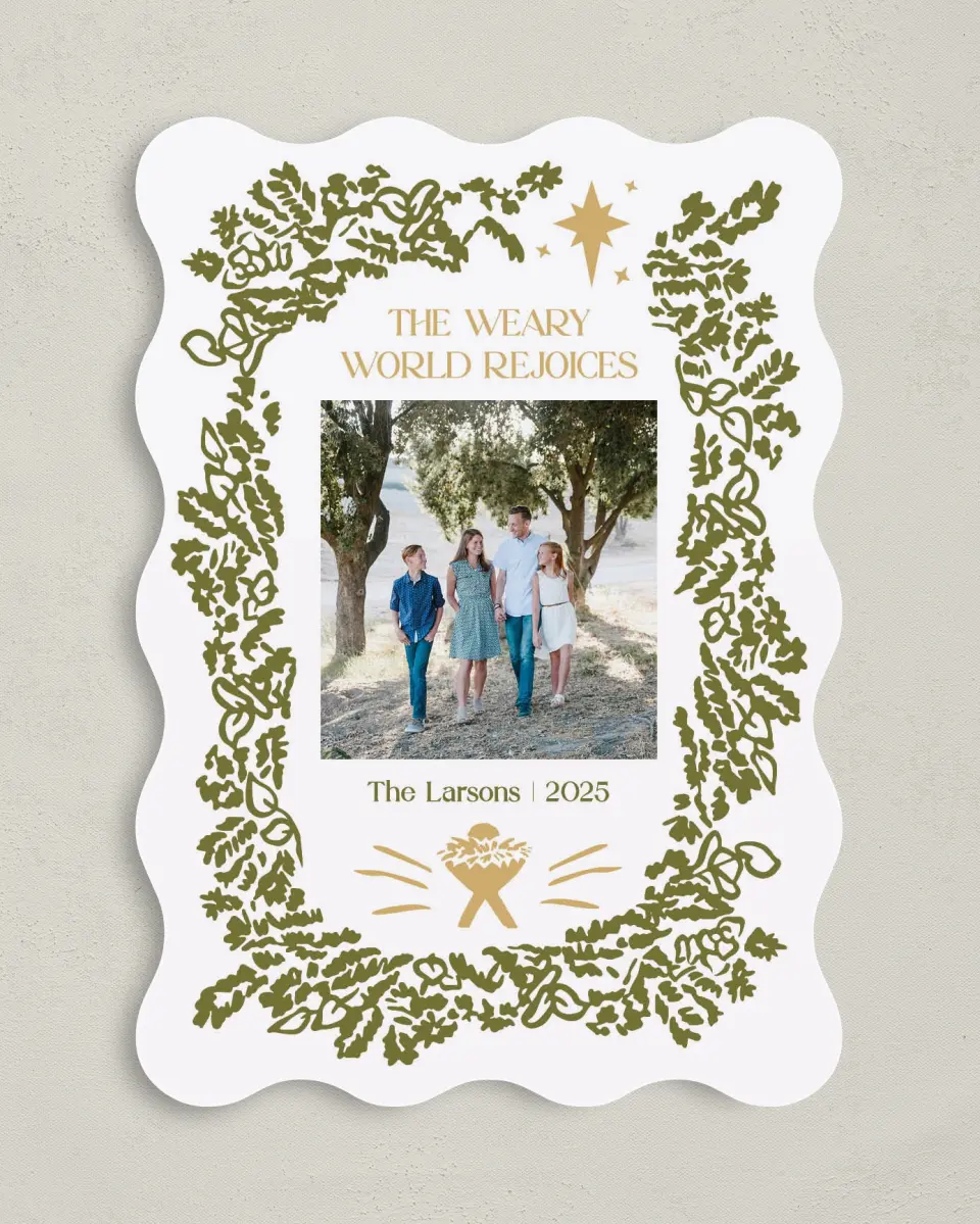 This is a 5" x 7" Christmas Card called Weary World Rejoices printed in full color on Premium Smooth paper