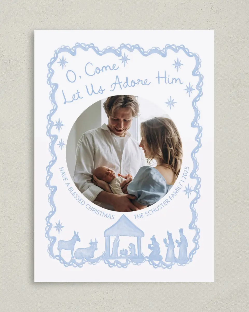 This is a 5" x 7" Christmas Card called Let Us Adore Him printed in full color on Premium Smooth paper