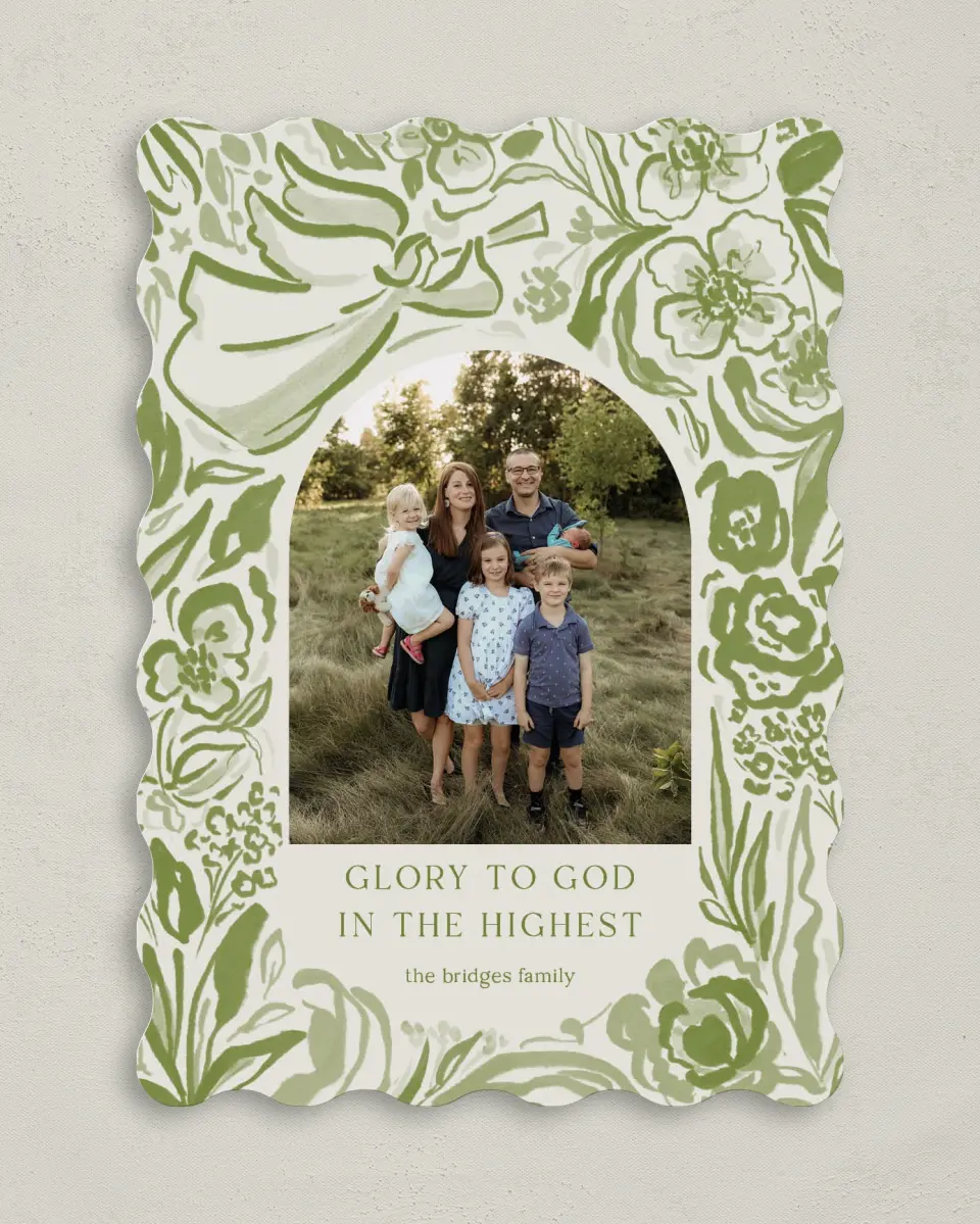 This is a 5" x 7" Christmas Card called Angelic Blossoms printed in full color on Premium Smooth paper