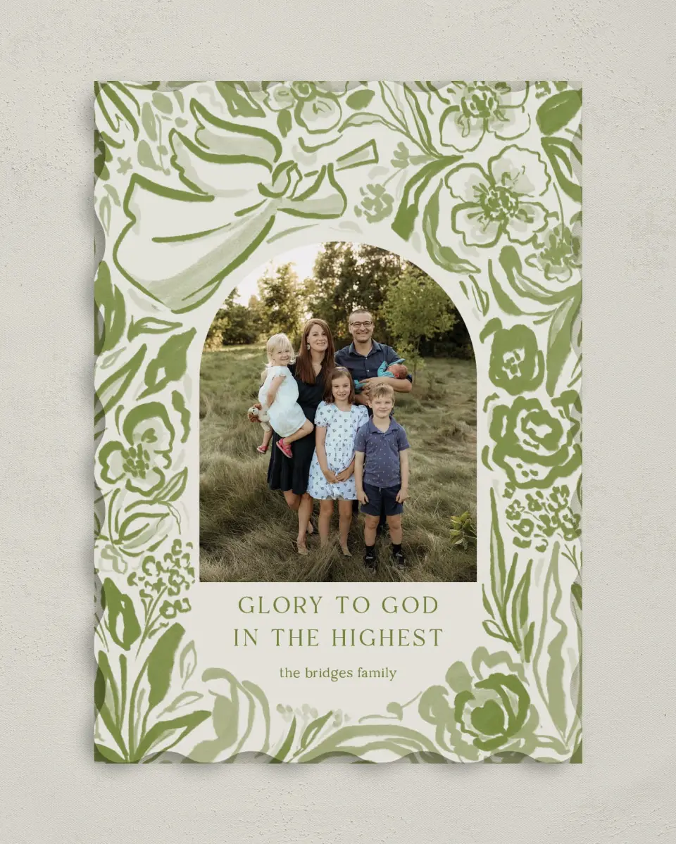 This is a 5" x 7" Christmas Card called Angelic Blossoms printed in full color on Premium Smooth paper