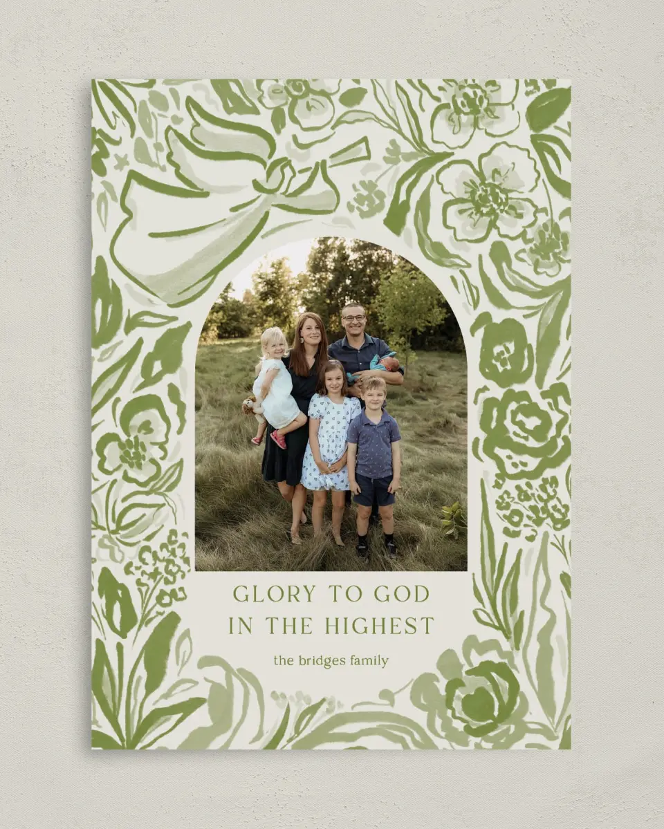 This is a 5" x 7" Christmas Card called Angelic Blossoms printed in full color on Premium Smooth paper