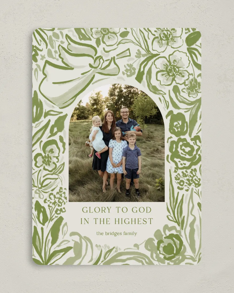 This is a 5" x 7" Christmas Card called Angelic Blossoms printed in full color on Premium Smooth paper