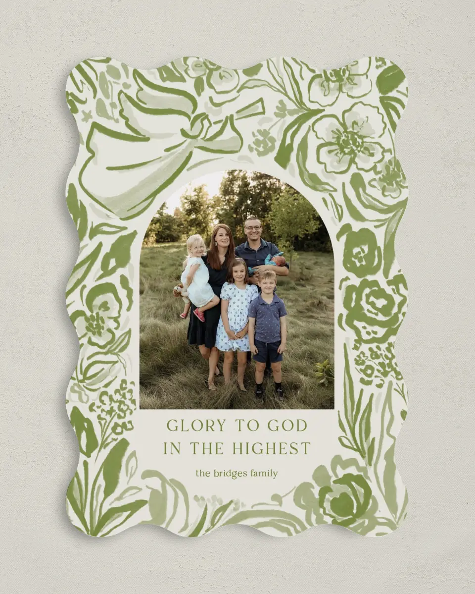 This is a 5" x 7" Christmas Card called Angelic Blossoms printed in full color on Premium Smooth paper