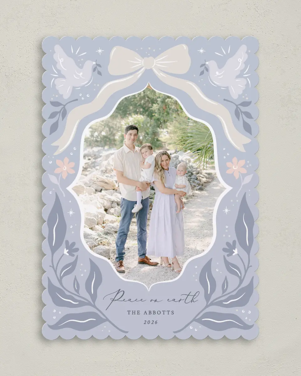 This is a 5" x 7" Christmas Card called Heavenly Peace printed in full color on Premium Smooth paper on Premium Smooth paper on Premium Smooth paper