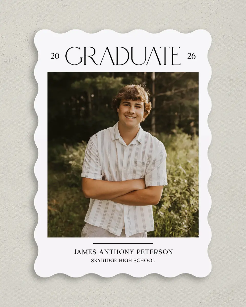 This is a 5" x 7" Graduation Announcement Card called Most Classic printed in full color with Gold foil on Premium Smooth paper
