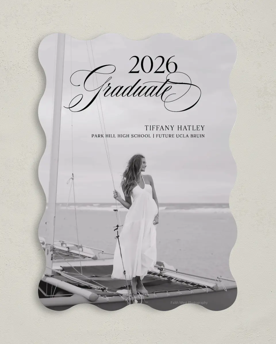 This is a 5" x 7" Graduation Announcement Card called Graduate Script printed in full color on Premium Smooth paper