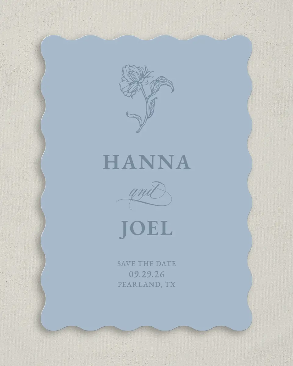 This is a 5" x 7" Save the Date Card called Pressed Petals printed in full color on Premium Smooth paper