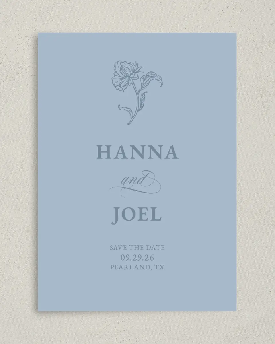 This is a 5" x 7" Save the Date Card called Pressed Petals printed in full color on Premium Smooth paper