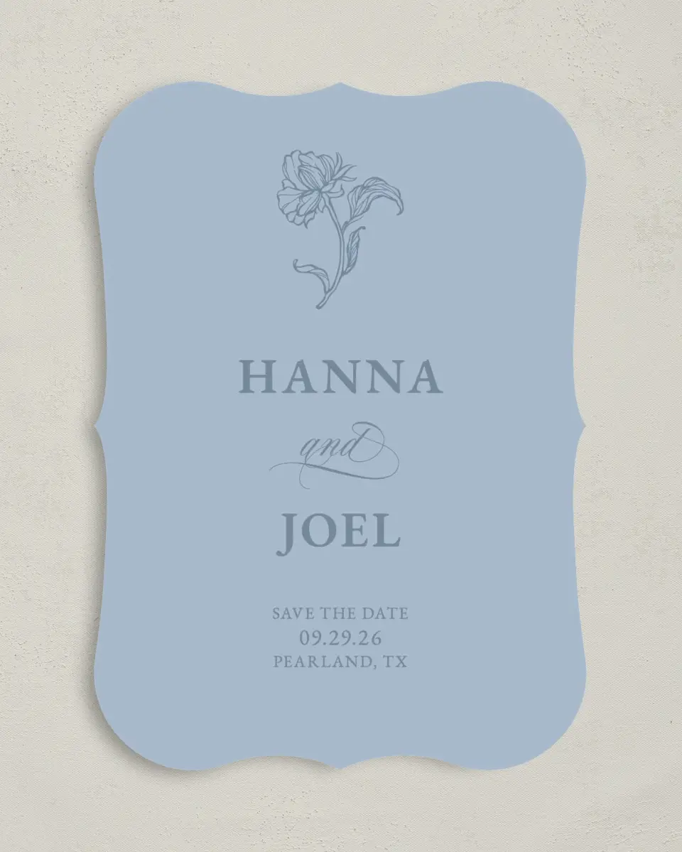 This is a 5" x 7" Save the Date Card called Pressed Petals printed in full color on Premium Smooth paper
