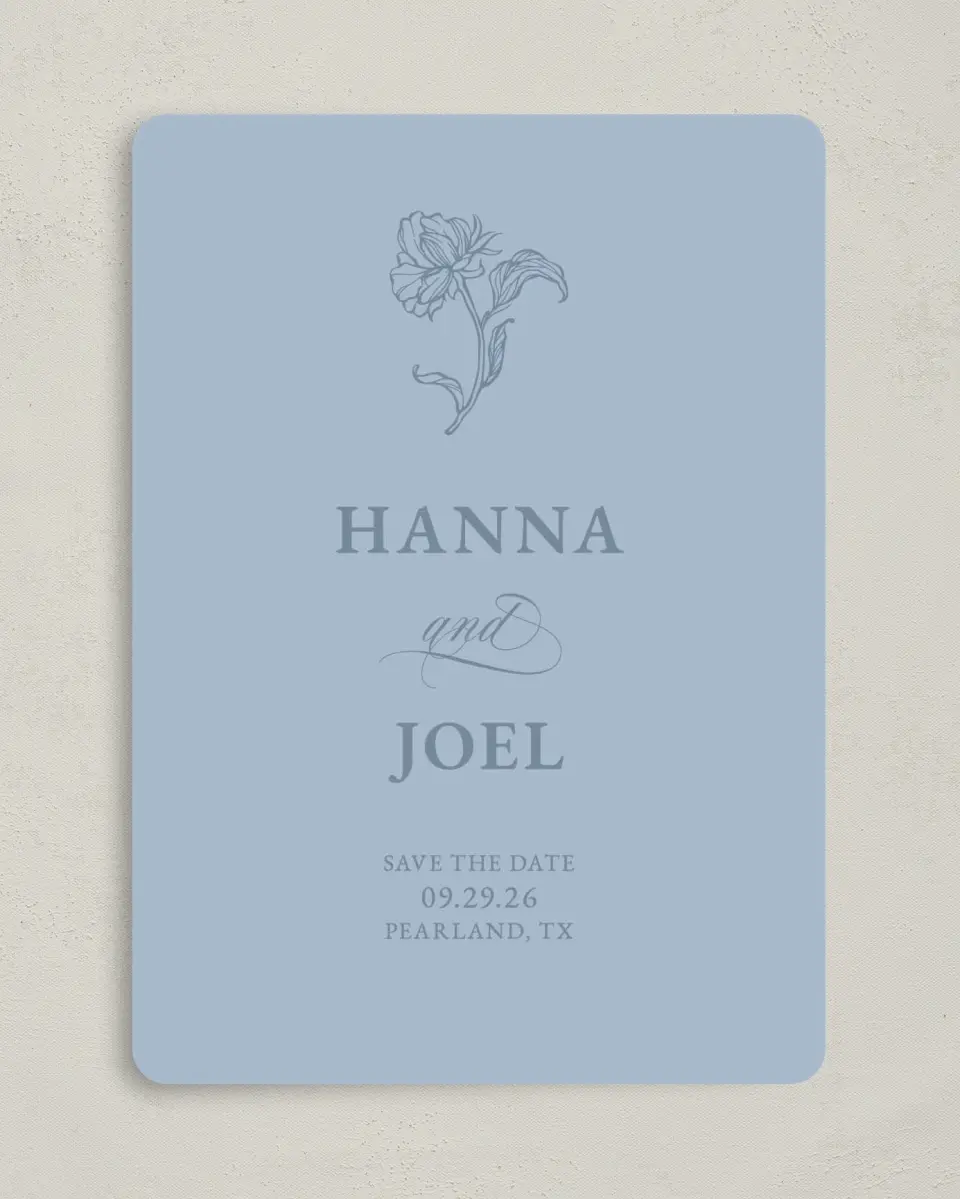 This is a 5" x 7" Save the Date Card called Pressed Petals printed in full color on Premium Smooth paper