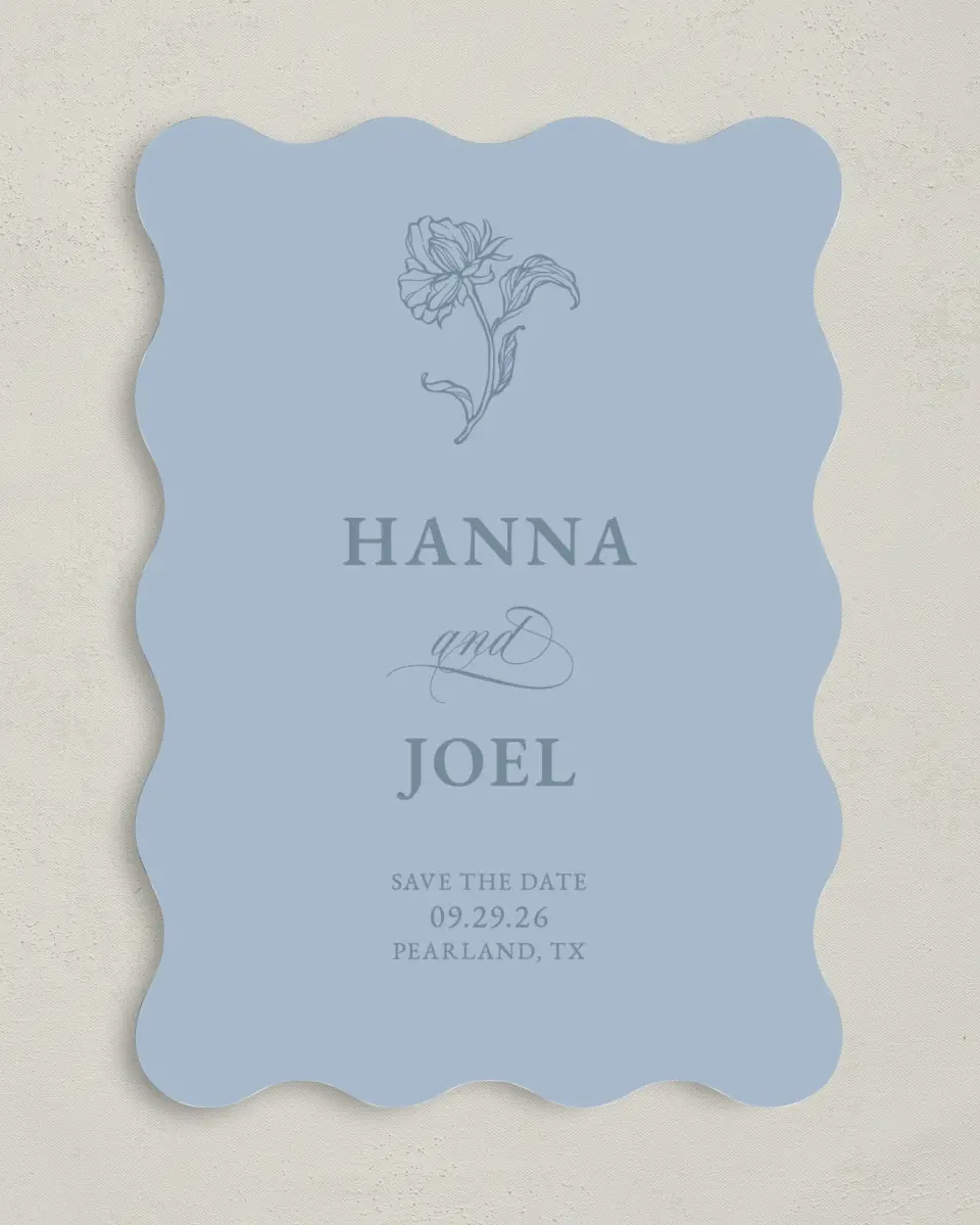 This is a 5" x 7" Save the Date Card called Pressed Petals printed in full color on Premium Smooth paper