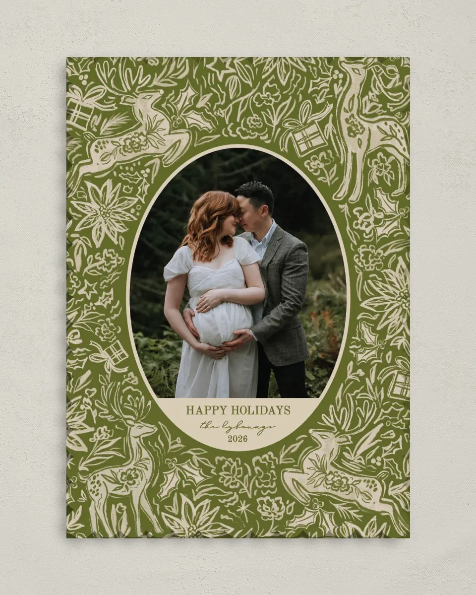 This is a 5" x 7" Christmas Card called Flora Forest printed in full color on Premium Smooth paper on Premium Smooth paper on Premium Smooth paper