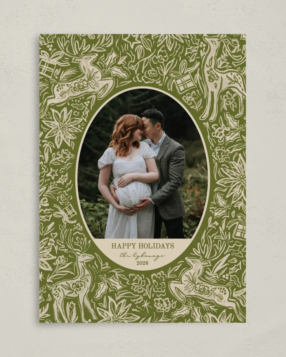 This is a 5" x 7" Christmas Card called Flora Forest printed in full color on Premium Smooth paper