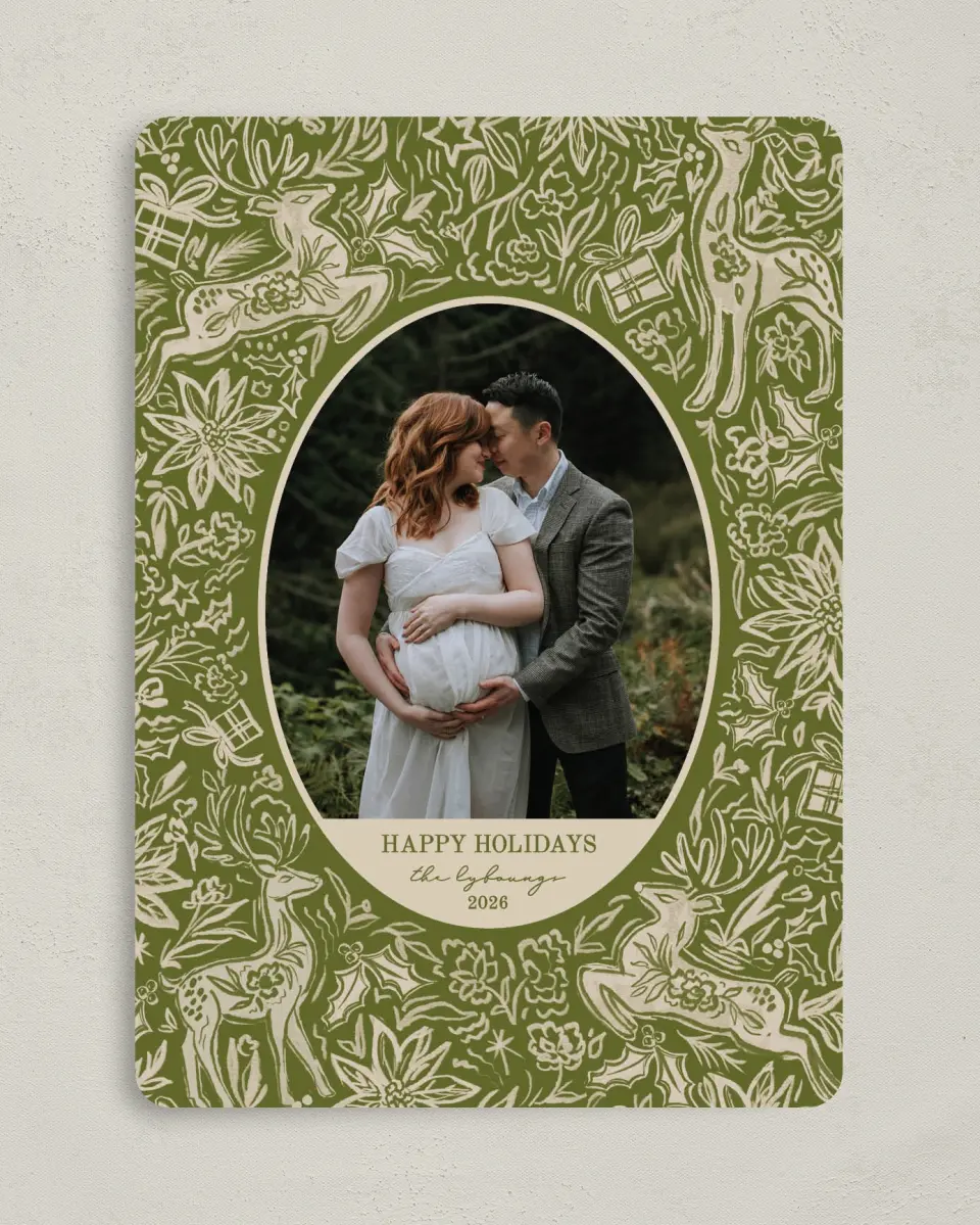This is a 5" x 7" Christmas Card called Flora Forest printed in full color on Premium Smooth paper