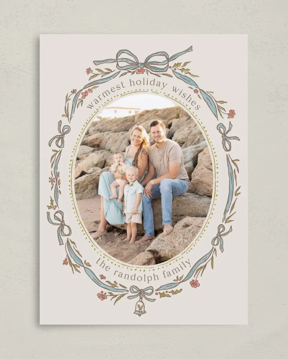This is a 5" x 7" Christmas Card called Charming Wreath printed in full color on Premium Smooth paper