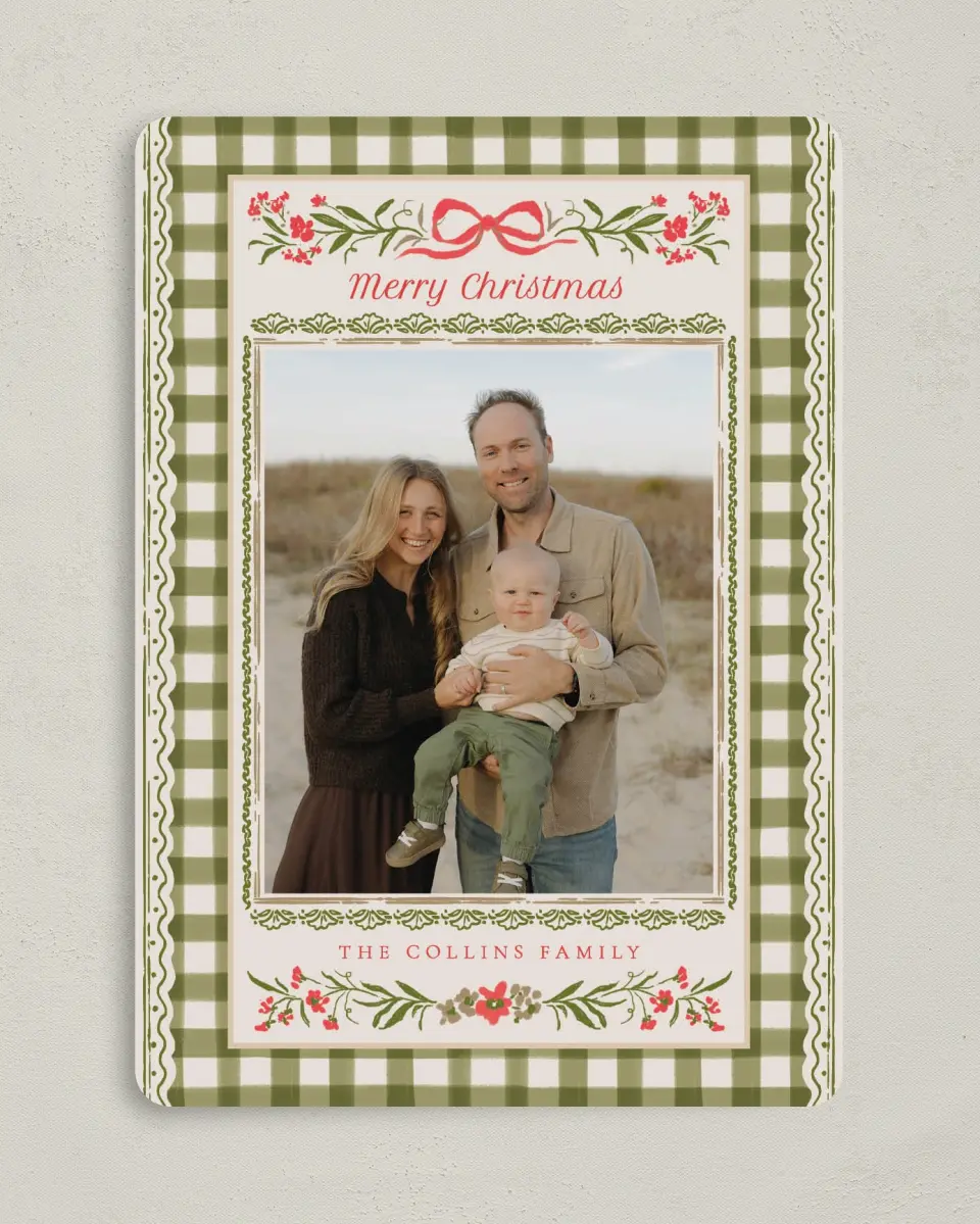 This is a 5" x 7" Christmas Card called Darling Gingham printed in full color on Premium Smooth paper