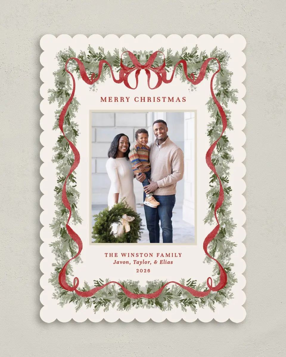 This is a 5" x 7" Christmas Card called Classy Garland printed in full color on Premium Smooth paper on Premium Smooth paper on Premium Smooth paper