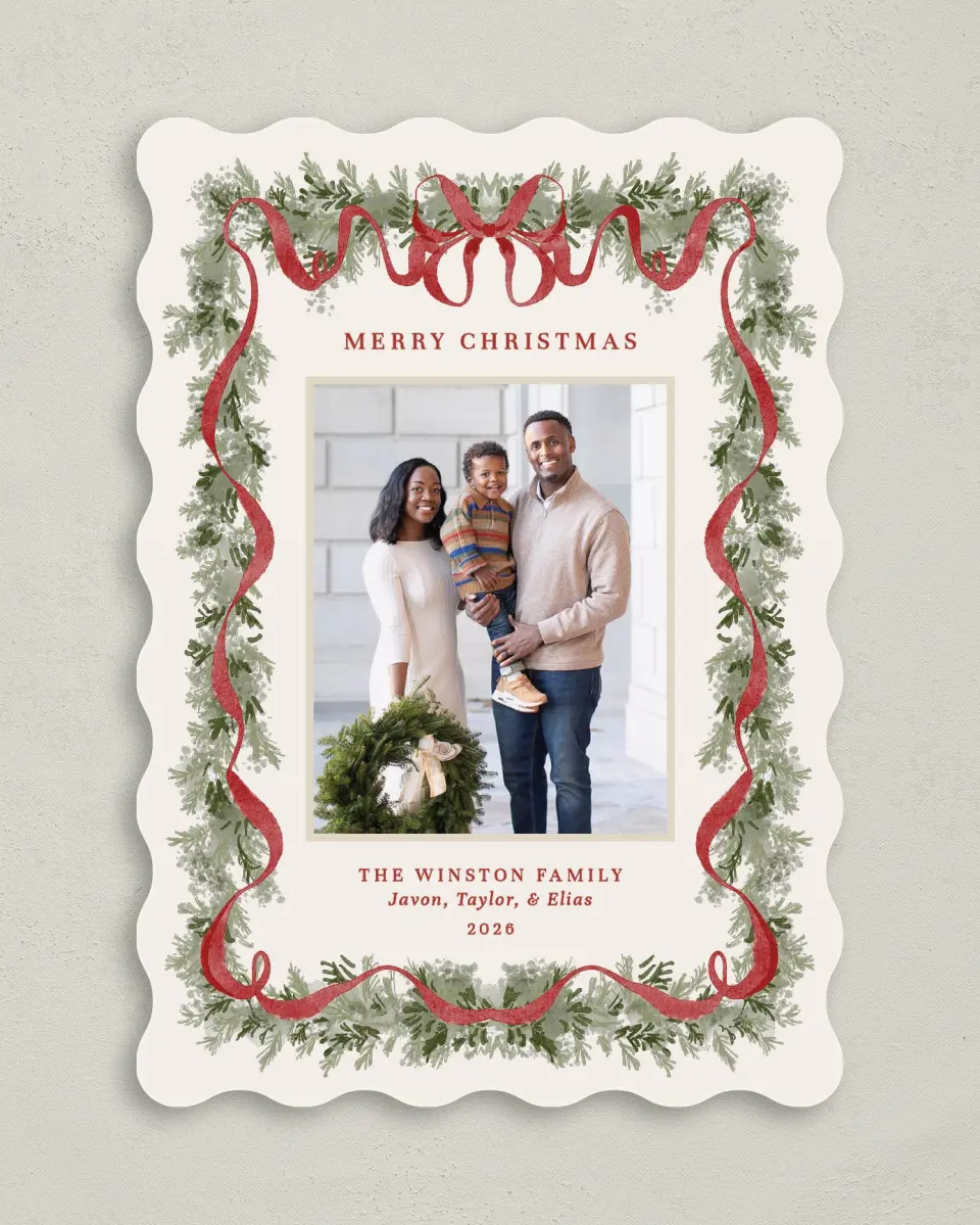 This is a 5" x 7" Christmas Card called Classy Garland printed in full color on Premium Smooth paper