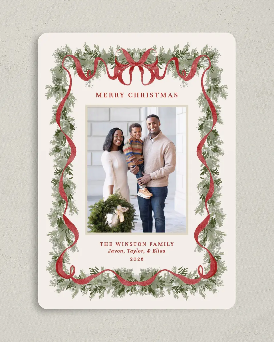This is a 5" x 7" Christmas Card called Classy Garland printed in full color on Premium Smooth paper