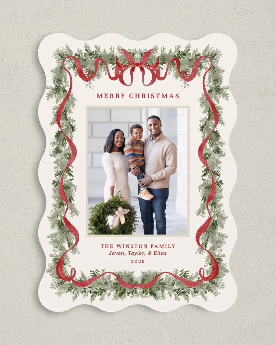 This is a 5" x 7" Christmas Card called Classy Garland printed in full color on Premium Smooth paper