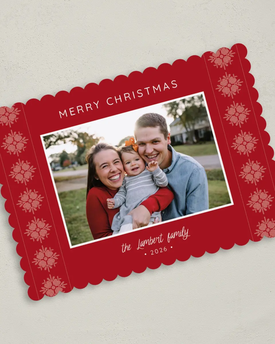 This is a 5" x 7" Christmas Card called Nordic Knit printed in full color on Premium Smooth paper on Premium Smooth paper on Premium Smooth paper