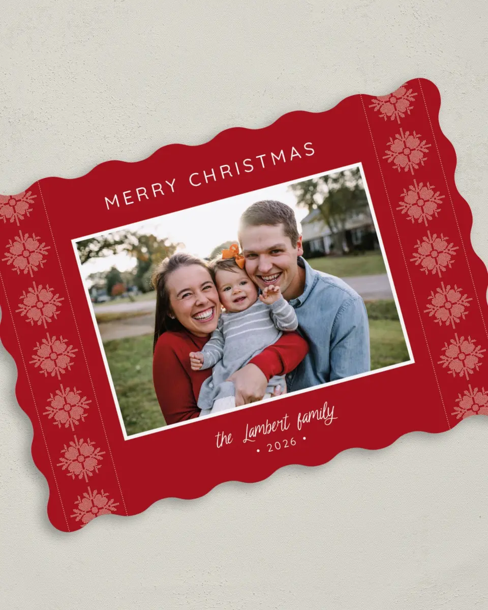 This is a 5" x 7" Christmas Card called Nordic Knit printed in full color on Premium Smooth paper