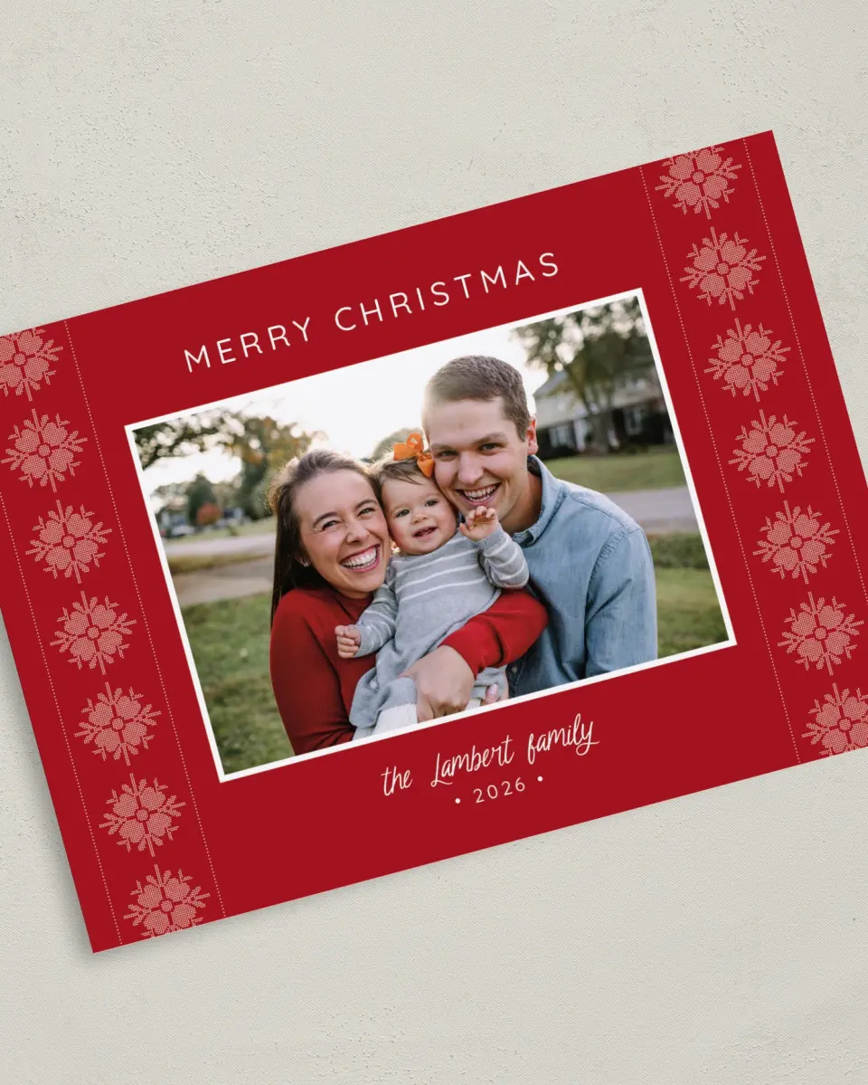 This is a 5" x 7" Christmas Card called Nordic Knit printed in full color on Premium Smooth paper