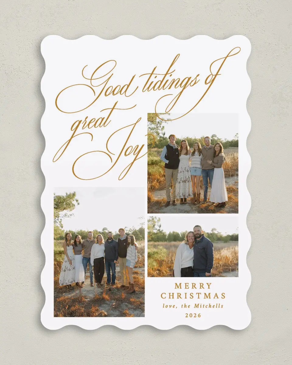 This is a 5" x 7" Christmas Card called Tidings of Joy printed in full color on Premium Smooth paper