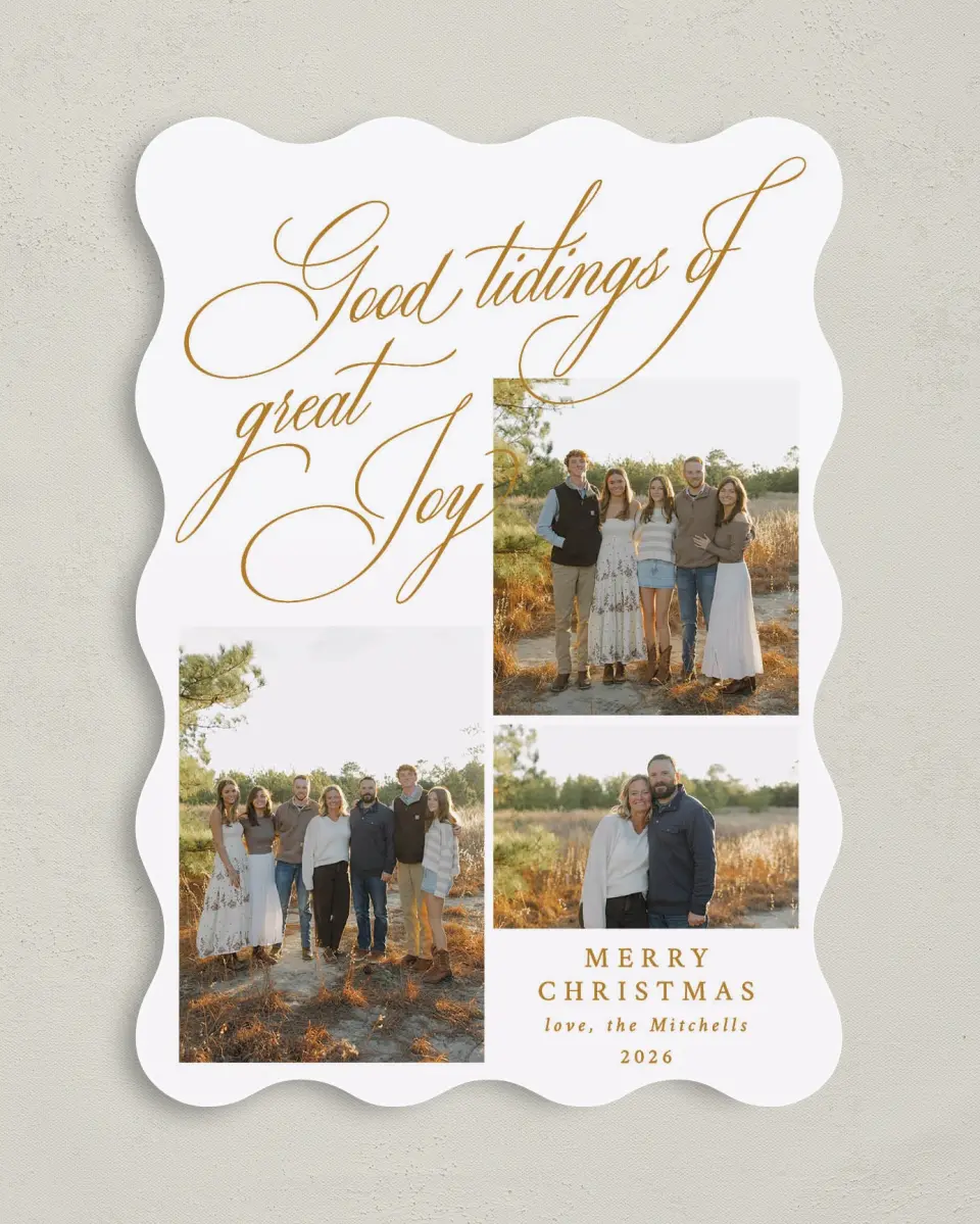 This is a 5" x 7" Christmas Card called Tidings of Joy printed in full color on Premium Smooth paper