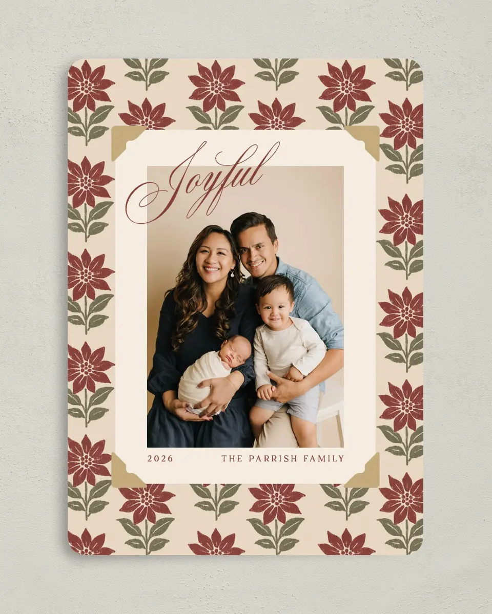 This is a 5" x 7" Christmas Card called Paper Petals printed in full color on Premium Smooth paper