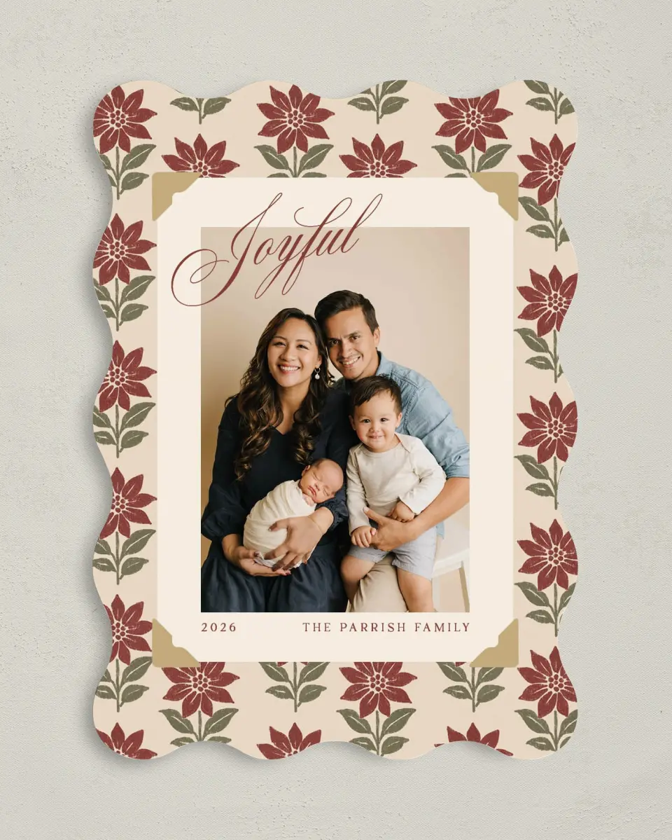 This is a 5" x 7" Christmas Card called Paper Petals printed in full color on Premium Smooth paper