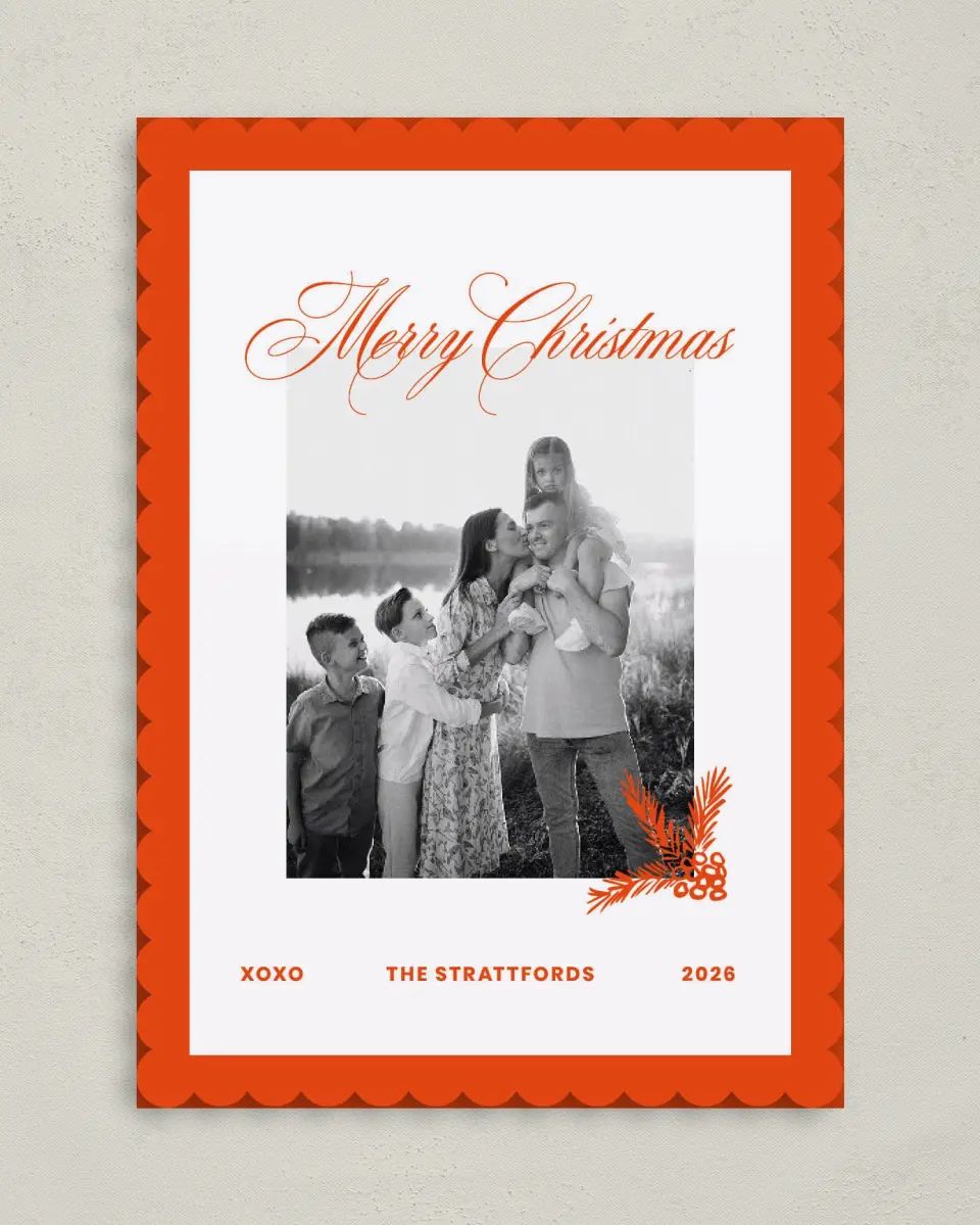 This is a 5" x 7" Christmas Card called Modern Cheer printed in full color on Premium Smooth paper on Premium Smooth paper on Premium Smooth paper