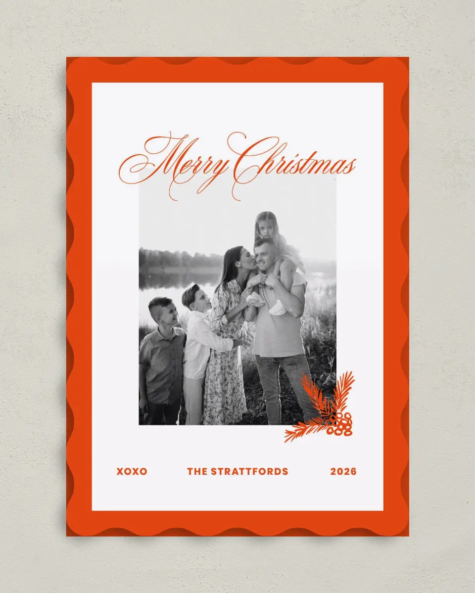 This is a 5" x 7" Christmas Card called Modern Cheer printed in full color on Premium Smooth paper