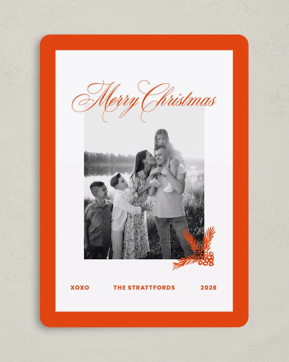 This is a 5" x 7" Christmas Card called Modern Cheer printed in full color on Premium Smooth paper
