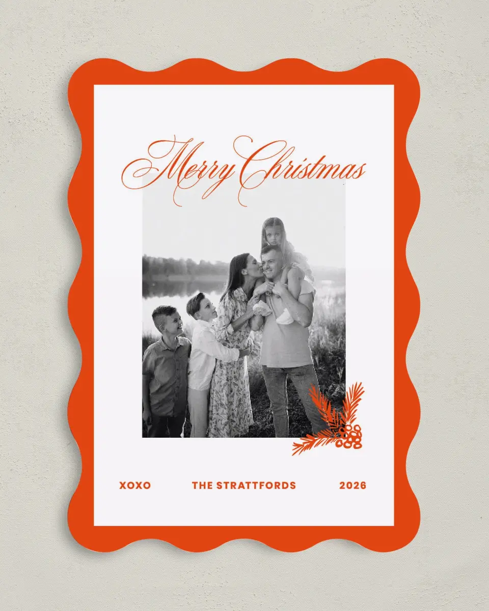This is a 5" x 7" Christmas Card called Modern Cheer printed in full color on Premium Smooth paper