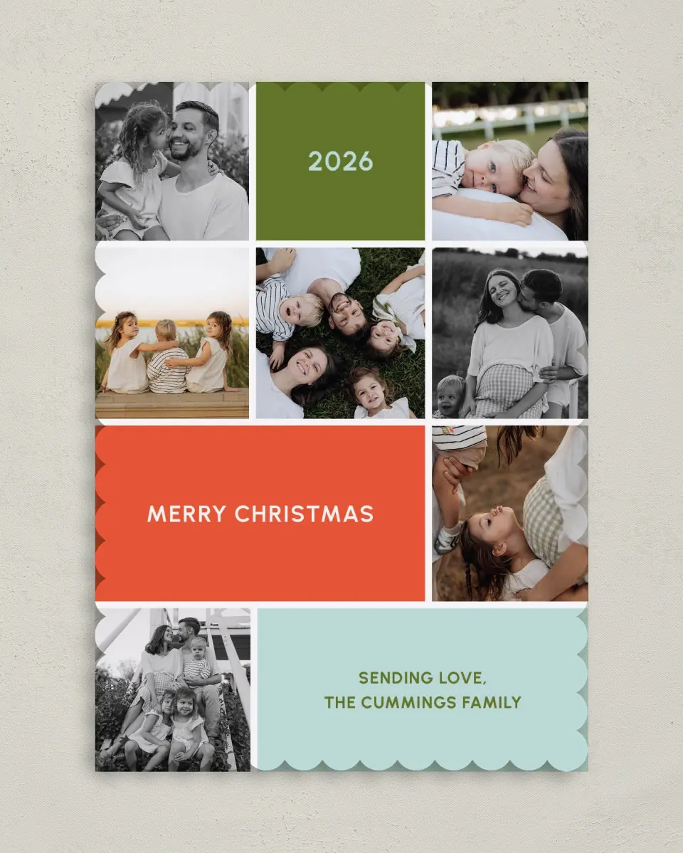 This is a 5" x 7" Christmas Card called Festive Color Block printed in full color on Premium Smooth paper on Premium Smooth paper on Premium Smooth paper