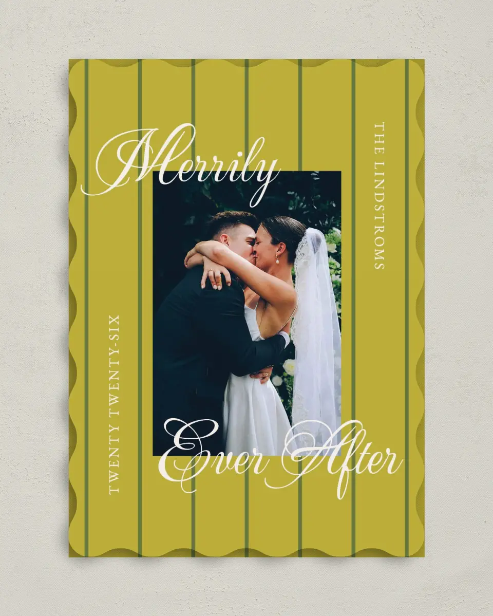 This is a 5" x 7" Christmas Card called Holiday Ever After printed in full color on Premium Smooth paper