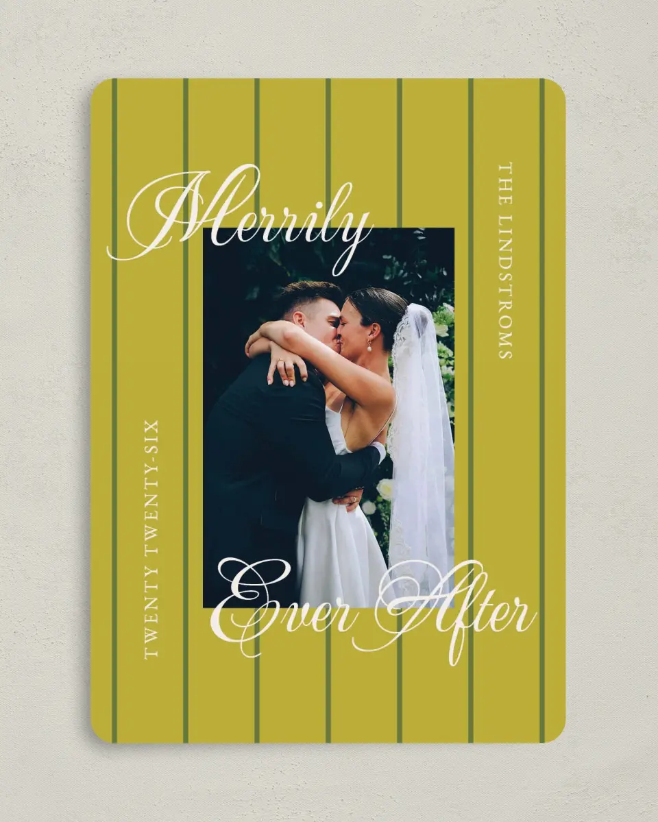 This is a 5" x 7" Christmas Card called Holiday Ever After printed in full color on Premium Smooth paper