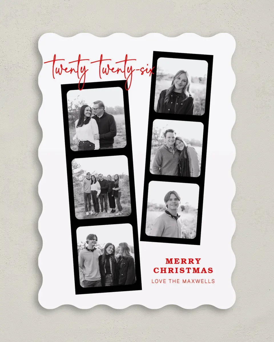 This is a 5" x 7" Christmas Card called Photographed Joy printed in full color on Premium Smooth paper