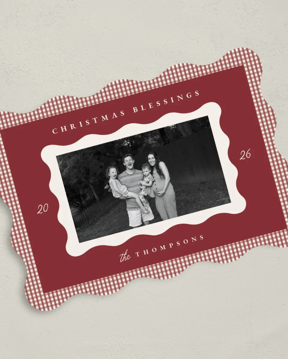 This is a 5" x 7" Christmas Card called Gingham Greetings printed in full color on Premium Smooth paper