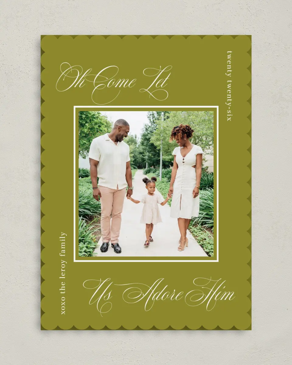 This is a 5" x 7" Christmas Card called Adoration & Celebration printed in full color on Premium Smooth paper on Premium Smooth paper on Premium Smooth paper